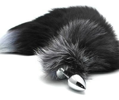 Plug Anal Metálico Cola de Zorro Negro Talla L