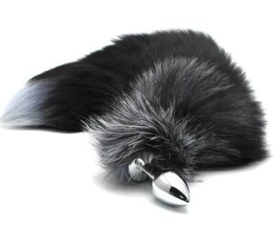 Plug Anal Metálico Cola de Zorro Negro Talla S