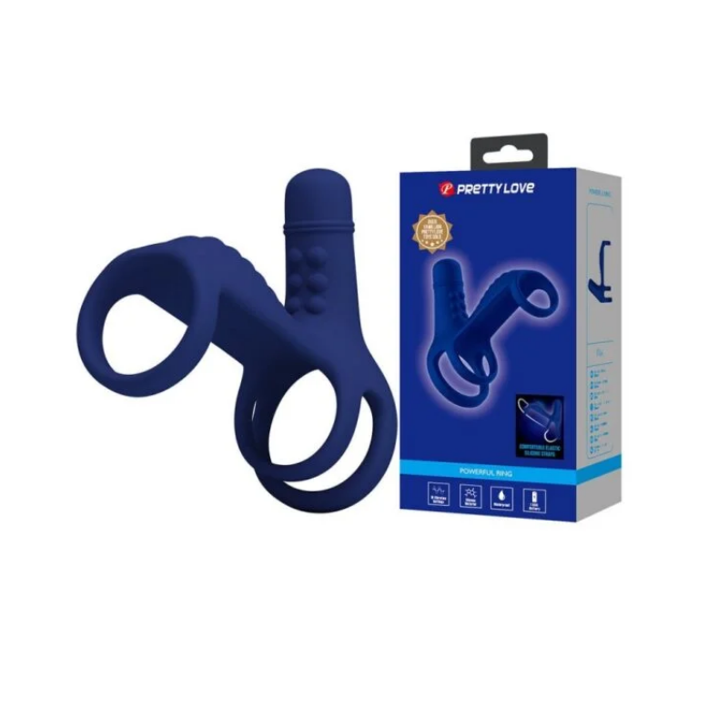 Elish Anillo Vibrador Triple con Funda - Azul