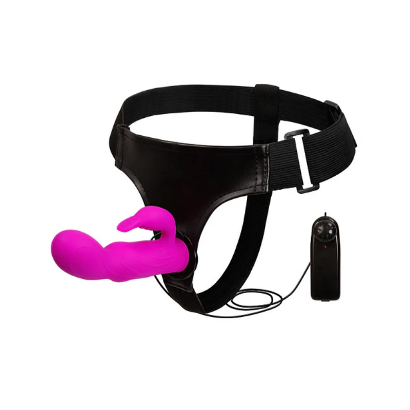 Arnés Con Conejo Vibrador Silicona ( vibración variable )