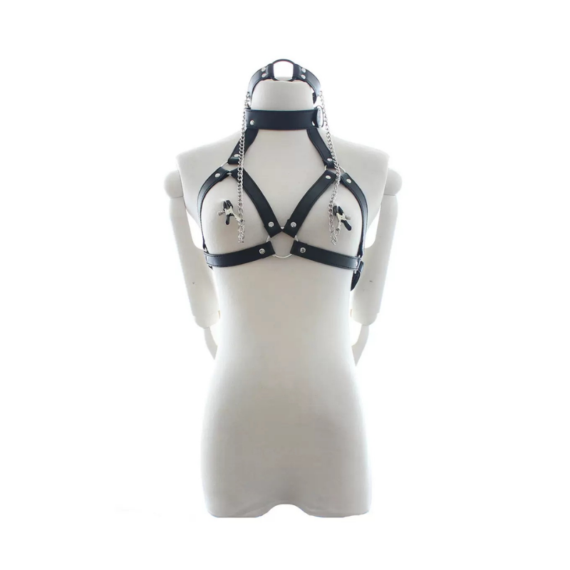 Arnés Sexy Con Mordaza Y Pinzas De Pezones