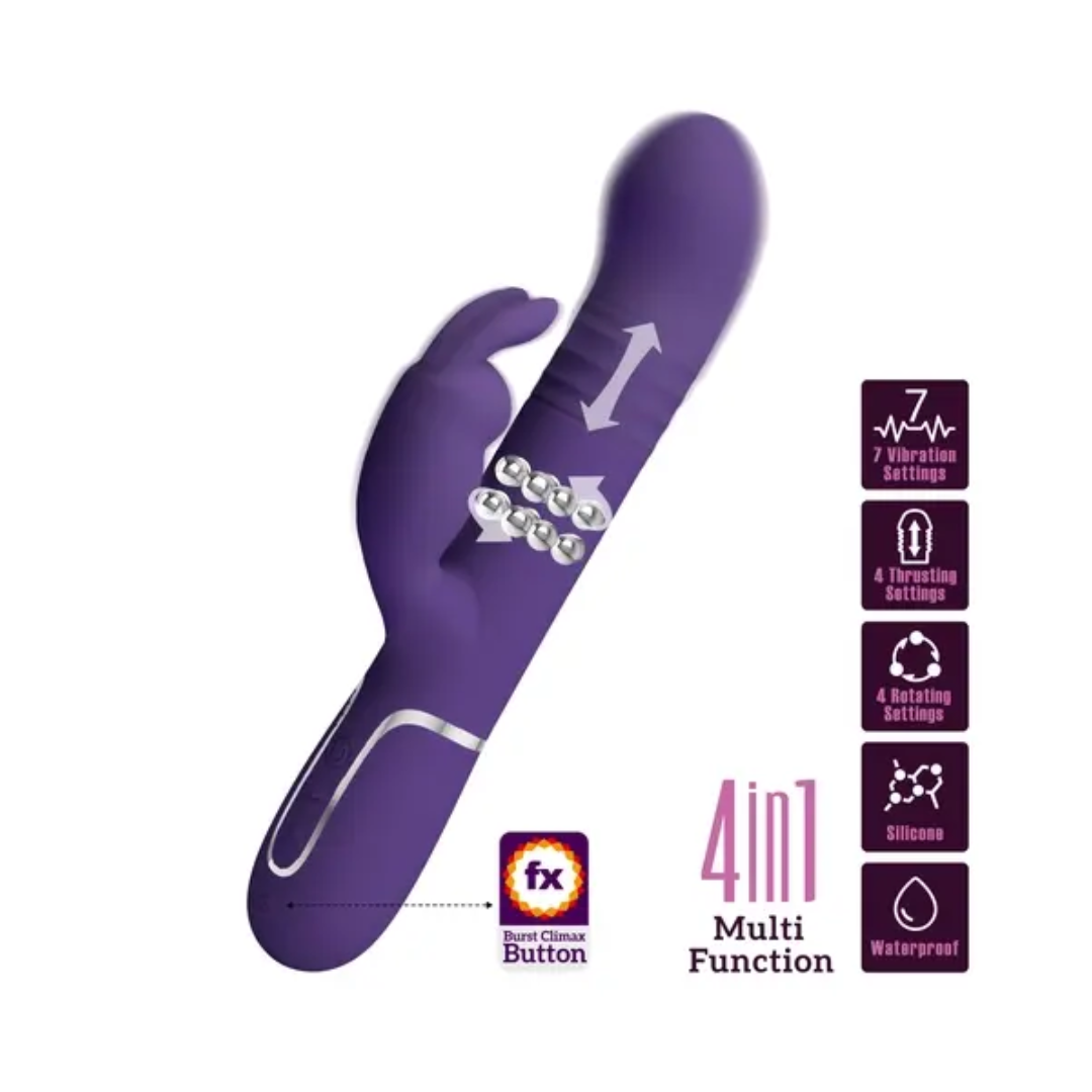 Vibrador Conejo con Empuje y Perlas Vibratorias Giratorias