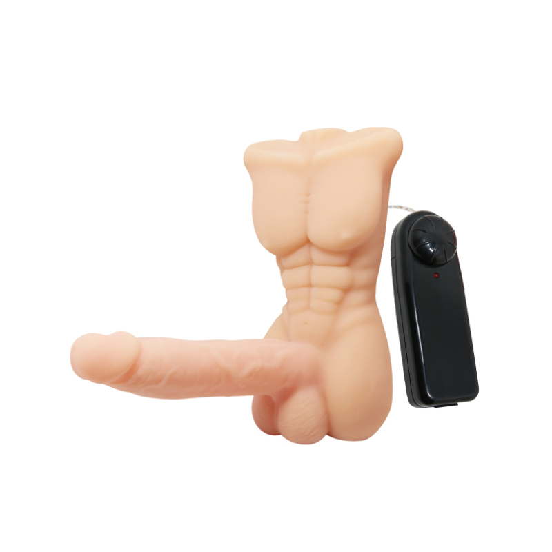 Masturbador masculino con un consolador vibrador y giratorio