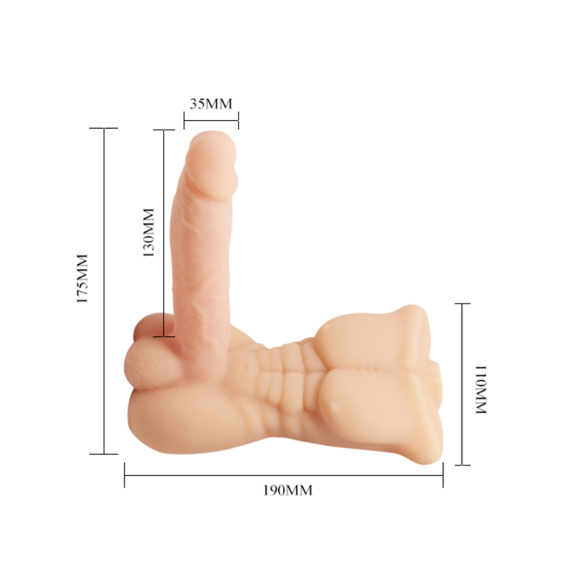 Masturbador masculino con un consolador vibrador y giratorio