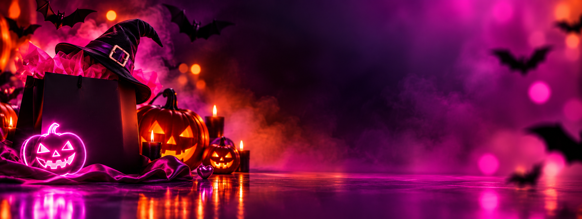 Escena de Halloween con neon y calabazas 全民彩票